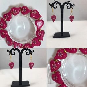 Handmade Polymer Clay Beaded Bracelet and Earrings